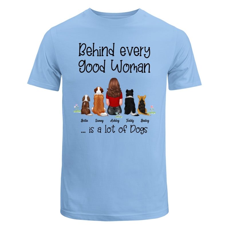 Behind Good Woman Are Dogs Back View Sitting Dog Personalized Light Color Shirt - Gift For Dog Lover