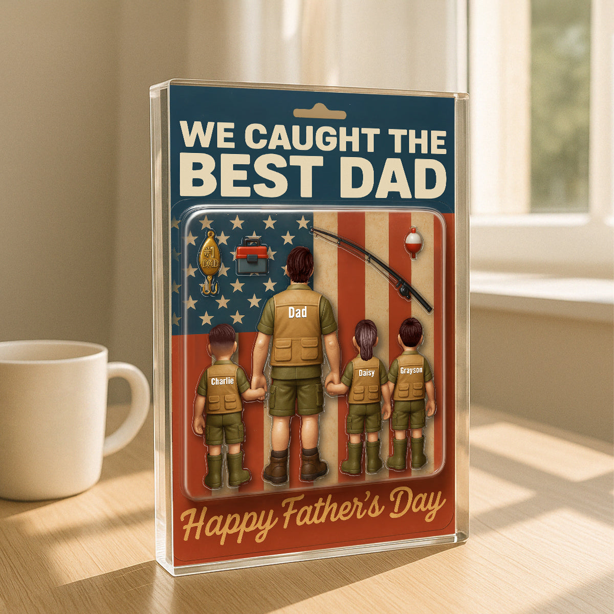 I Caught The Best Dad Custom Fishing Action Figure Personalized Acrylic Block Plaque,  Gift for Dad