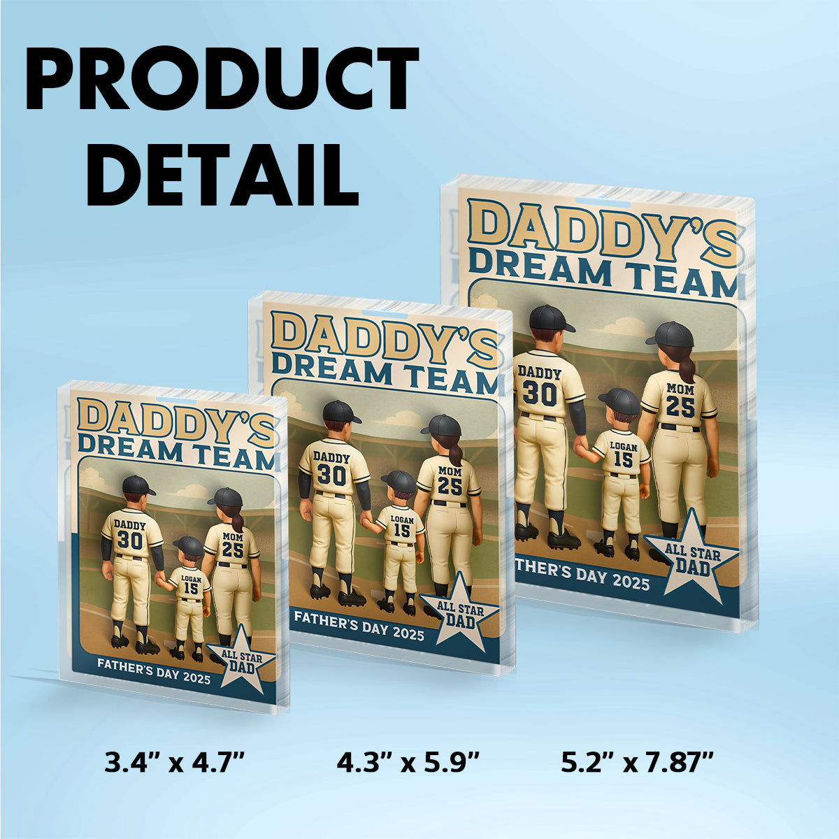 Daddy's Dream Team Baseball Card Personalized Acrylic Block Plaque,  Gift for Baseball Dad