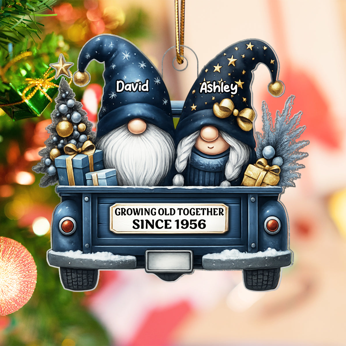 Gnome Couple Growing Old Together - Personalized Acrylic Ornament - Heartfelt Gift For Couple, For Him, For Her, Husband, Wife