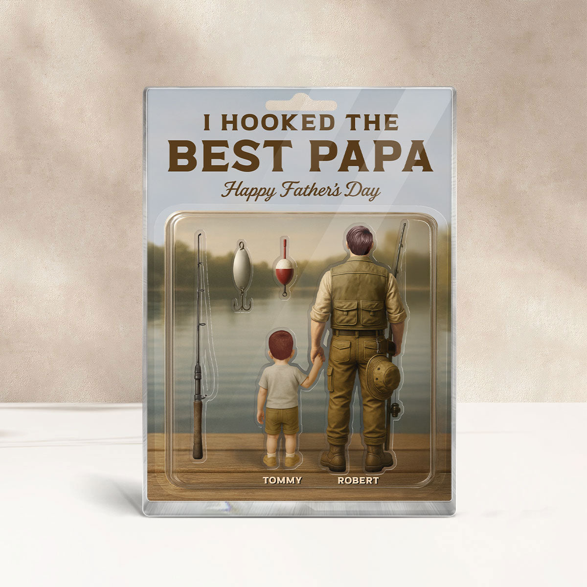 Dad And Kids Fishing Together Custom Figure Personalized Acrylic Block Plaque,  Gift For Fishing Dad, For Grandpa, For Husband