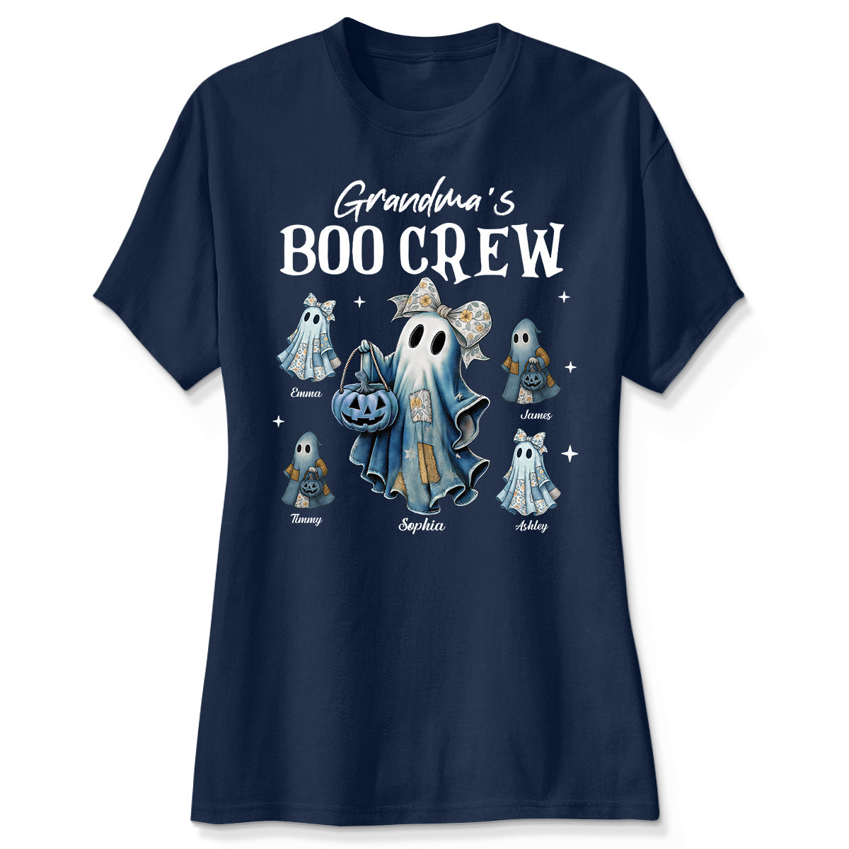 Grandma's Boo Crew Retro Patchwork Style Personalized Halloween Shirt