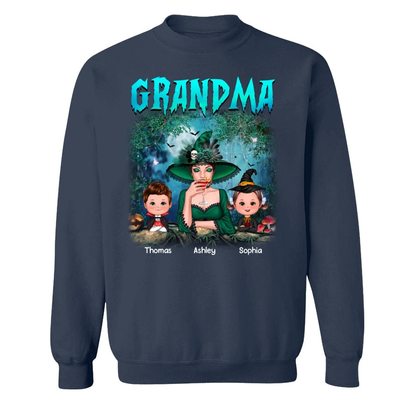 Grandma Grandkids Halloween Moon In Forest Personalized Shirt