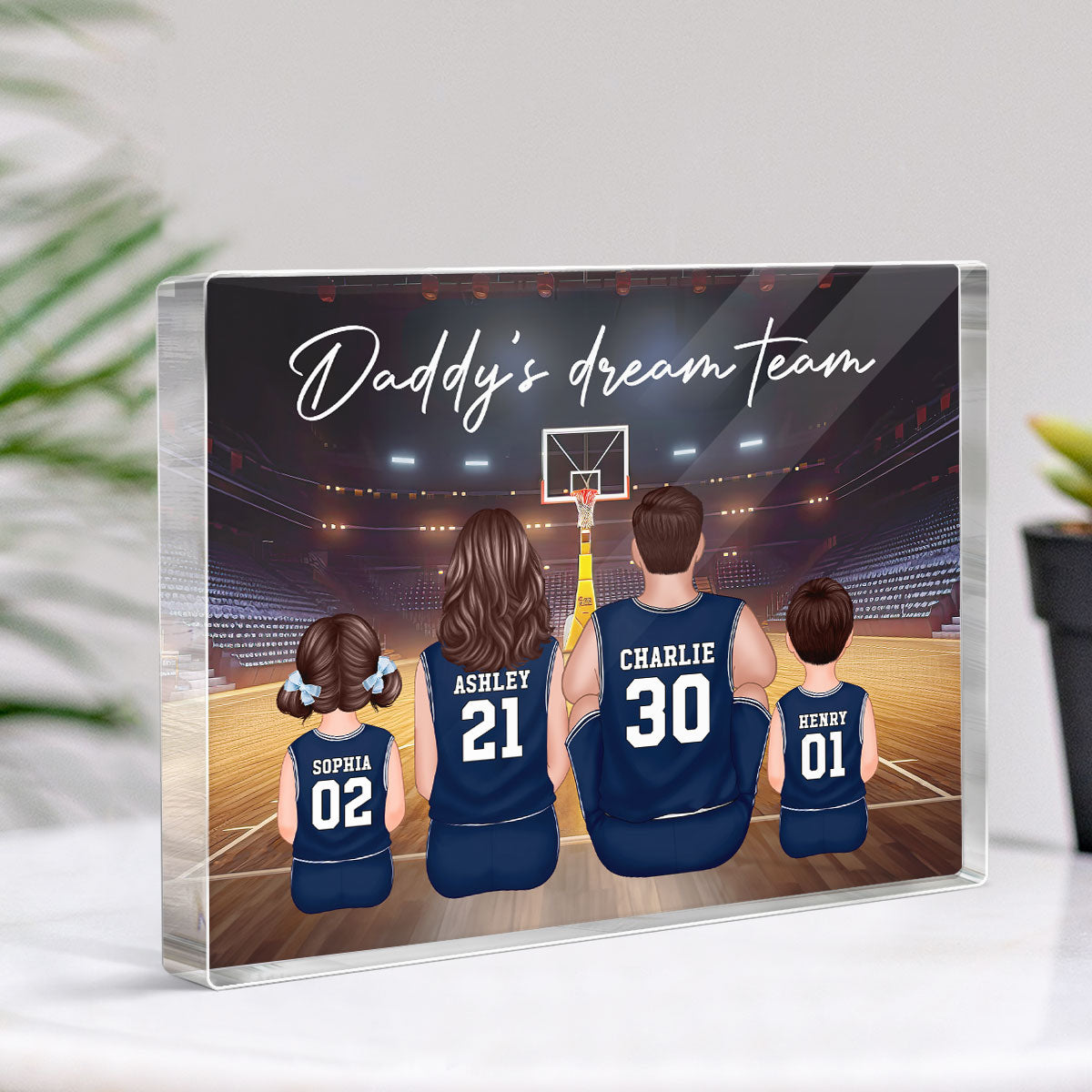 Daddy's Team Basketball Family Sitting Personalized Acrylic Block, Unique  Gift for Dad, Gift for Husband