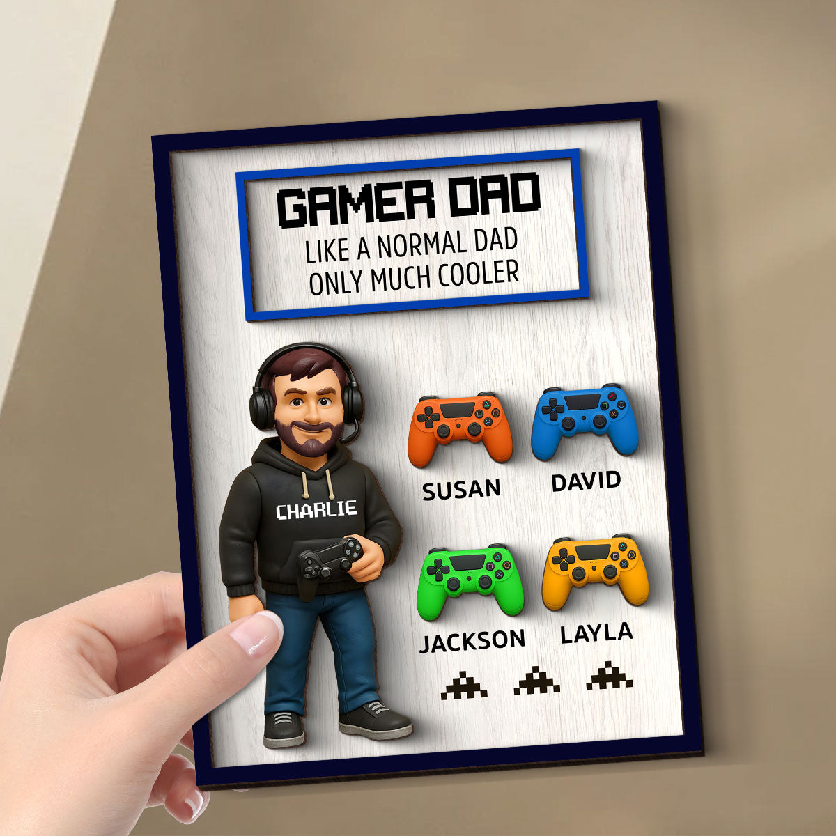 Gamer Dad Much Cooler Personalized 2-Layered Wooden Plaque,  Gift for Gamer Dads