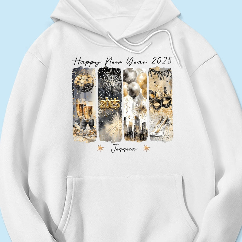 Retro New Year 2025 Disco Ball Gold Glitter Personalized Shirt, Brushstroke New Year New Me, New Year Gift For Yourself