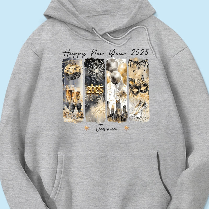 Retro New Year 2025 Disco Ball Gold Glitter Personalized Shirt, Brushstroke New Year New Me, New Year Gift For Yourself
