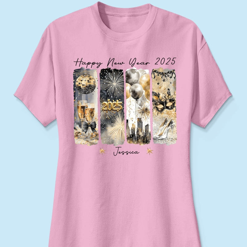 Retro New Year 2025 Disco Ball Gold Glitter Personalized Shirt, Brushstroke New Year New Me, New Year Gift For Yourself