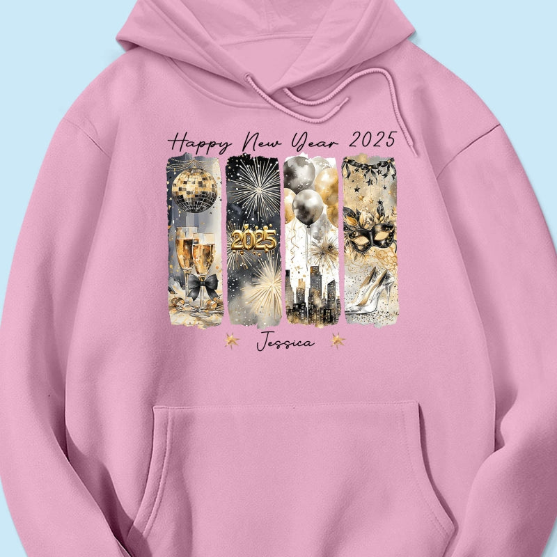 Retro New Year 2025 Disco Ball Gold Glitter Personalized Shirt, Brushstroke New Year New Me, New Year Gift For Yourself