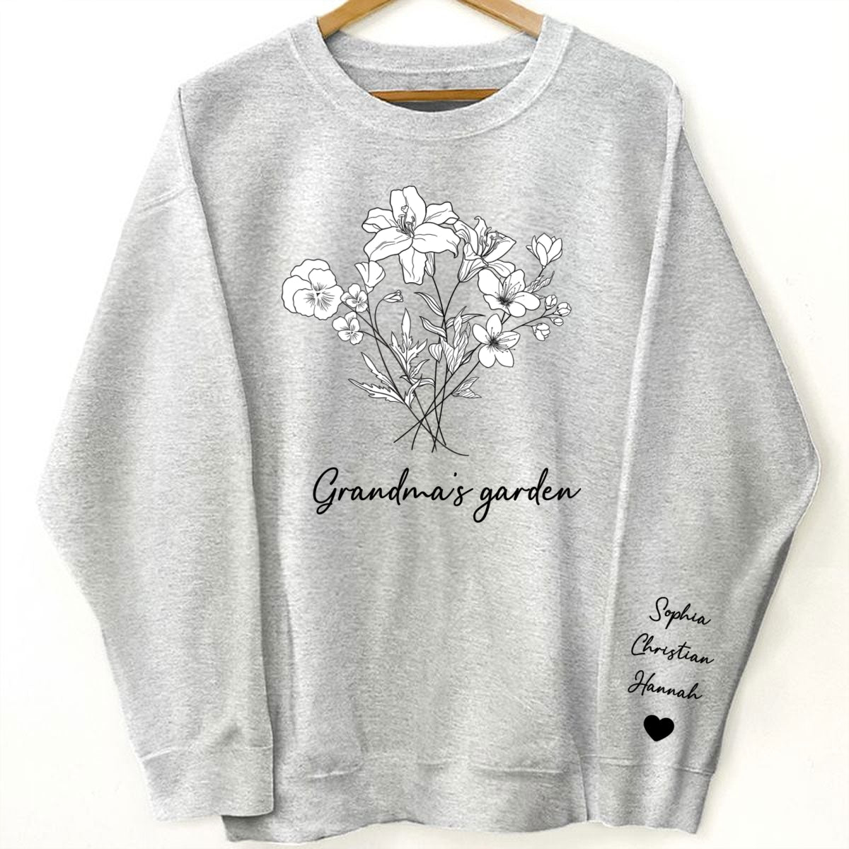Custom Birth Month Flower Bouquet Grandma Garden Gift Personalized Sleeved Printed Sweatshirt