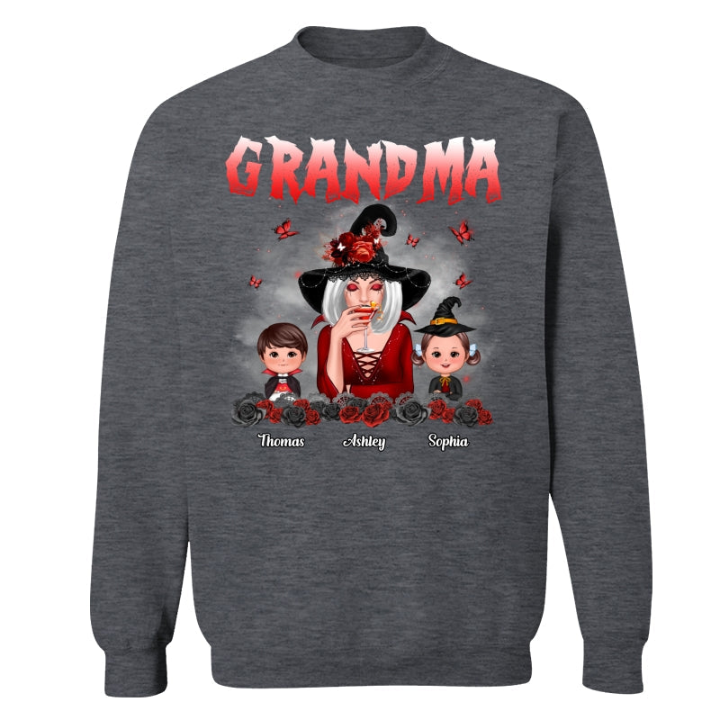 Halloween Roses Grandma With Grandkids Personalized Shirt