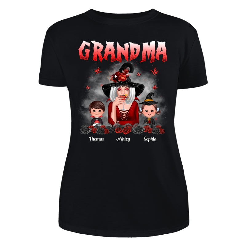 Halloween Roses Grandma With Grandkids Personalized Shirt