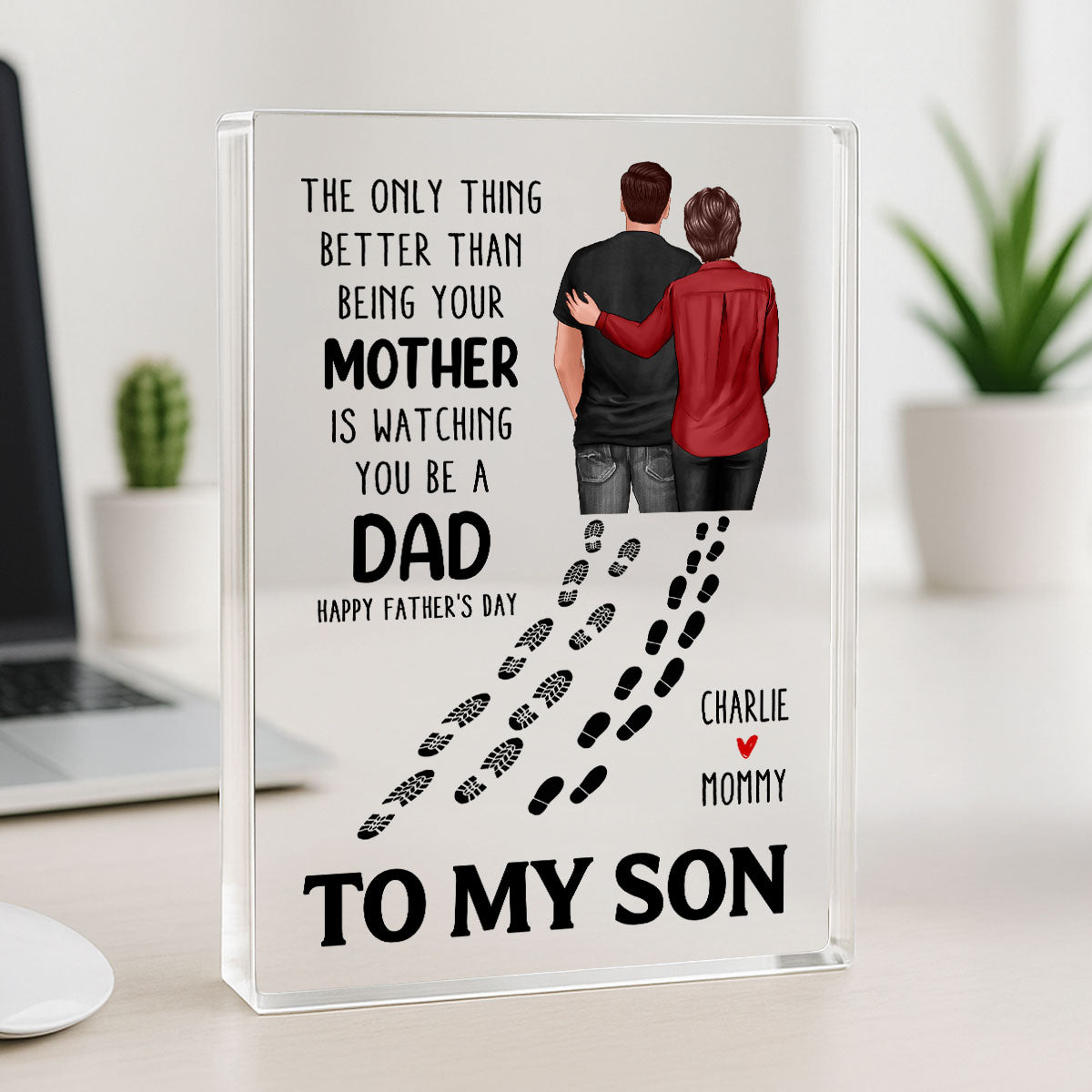 To My Son From Mom Dad Footprints Personalized Acrylic Block,  gift