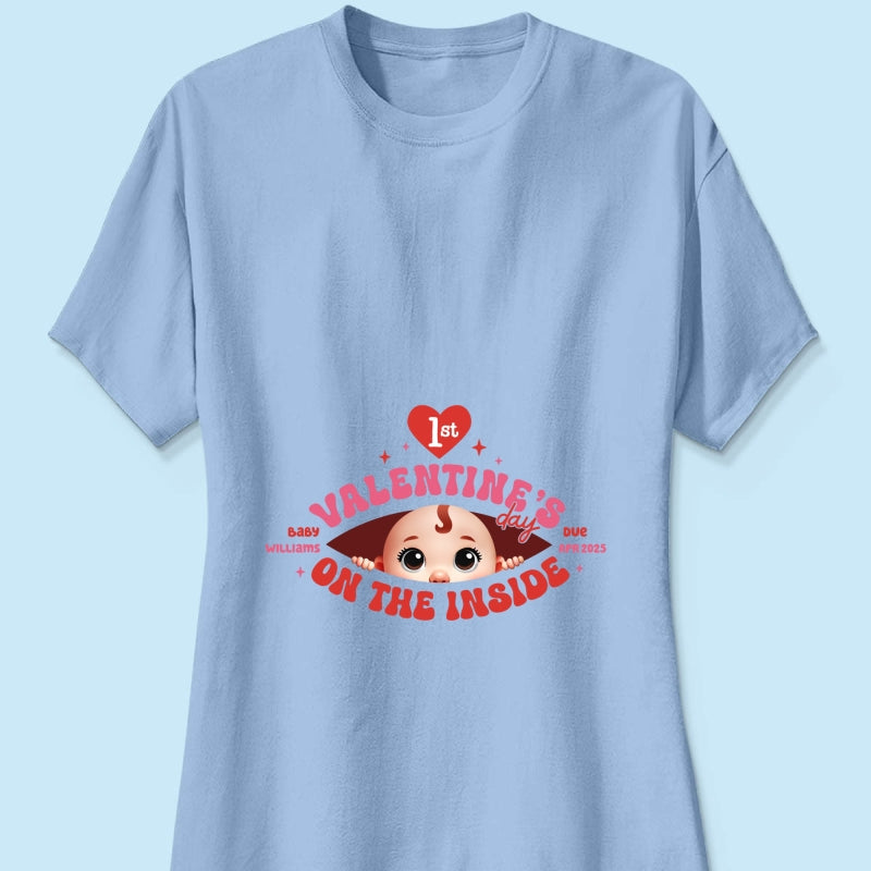 Baby's First  On The Inside Personalized Shirt, Custom Pregnancy Reveal Shirt, Expecting Mom
