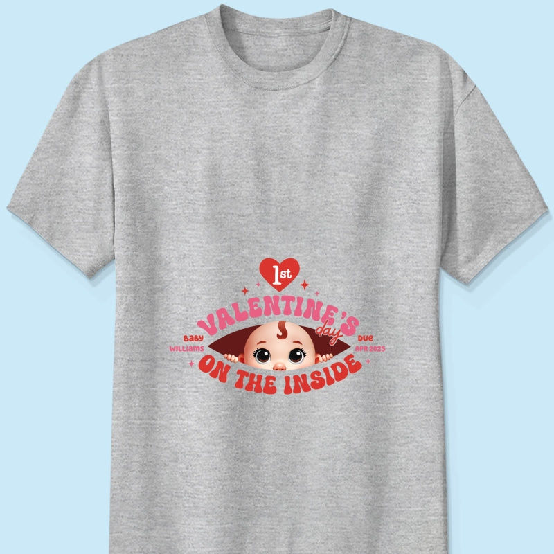 Baby's First  On The Inside Personalized Shirt, Custom Pregnancy Reveal Shirt, Expecting Mom