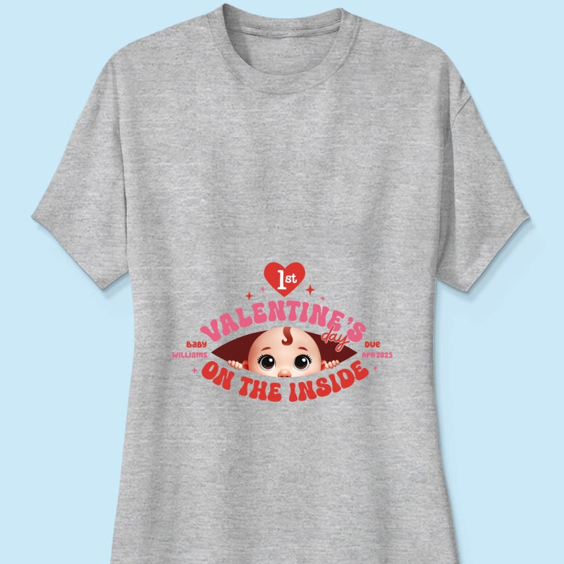 Baby's First  On The Inside Personalized Shirt, Custom Pregnancy Reveal Shirt, Expecting Mom