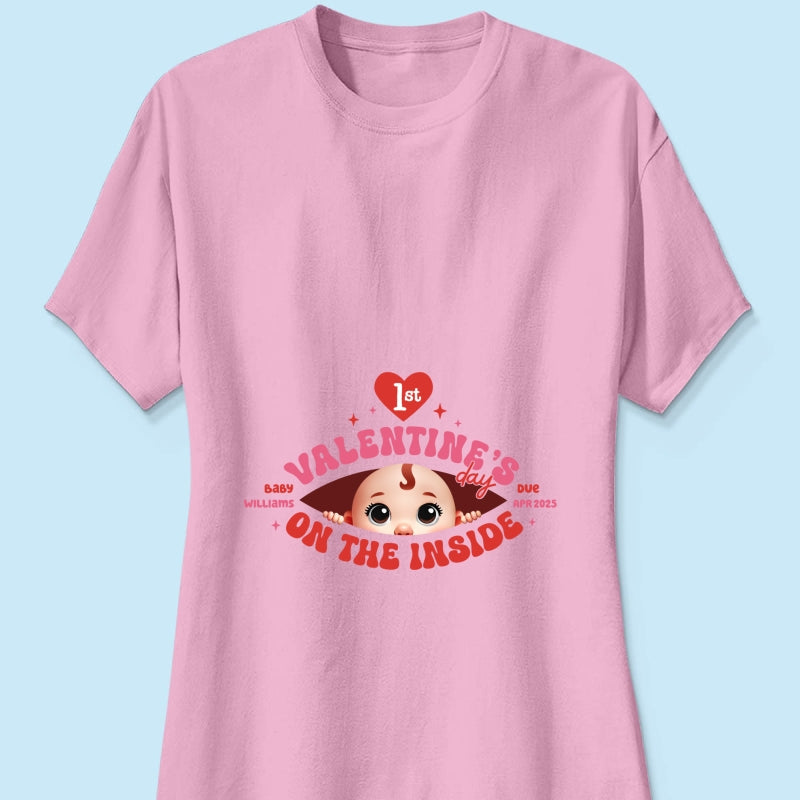 Baby's First  On The Inside Personalized Shirt, Custom Pregnancy Reveal Shirt, Expecting Mom