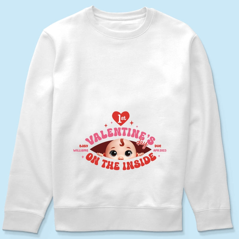 Baby's First  On The Inside Personalized Shirt, Custom Pregnancy Reveal Shirt, Expecting Mom