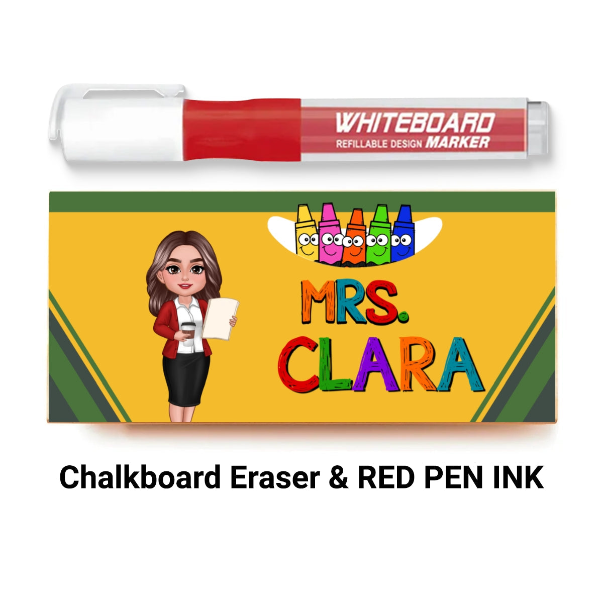 Teacher Crayon Personalized Chalkboard/Whiteboard Eraser with Marker, Teacher Appreciation Gift, Back To School Gift