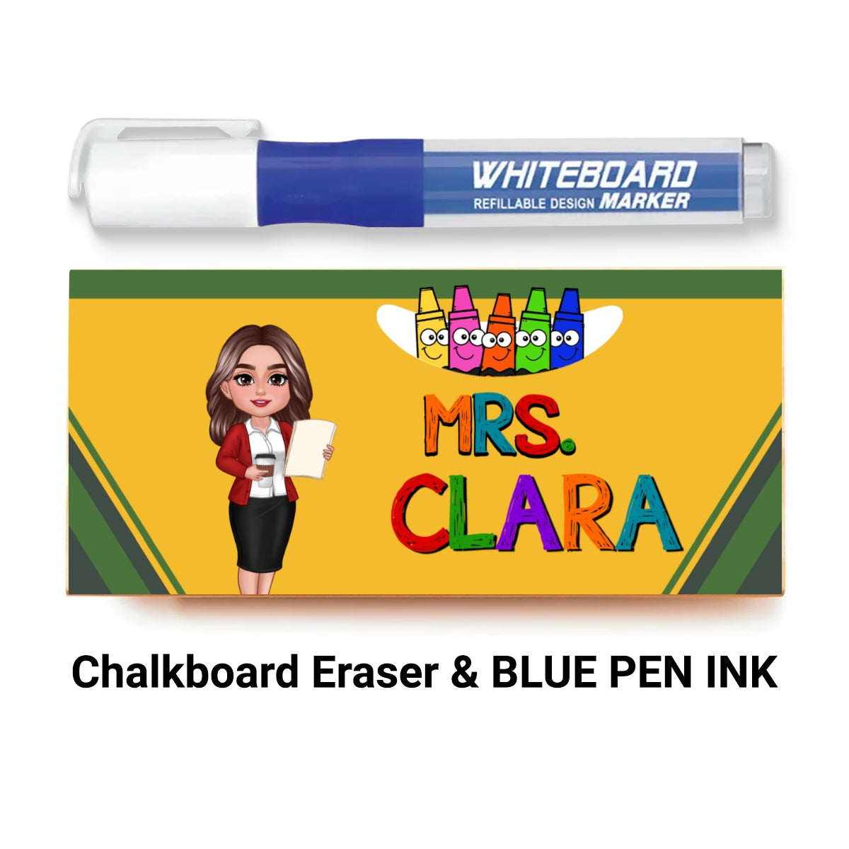 Teacher Crayon Personalized Chalkboard/Whiteboard Eraser with Marker, Teacher Appreciation Gift, Back To School Gift