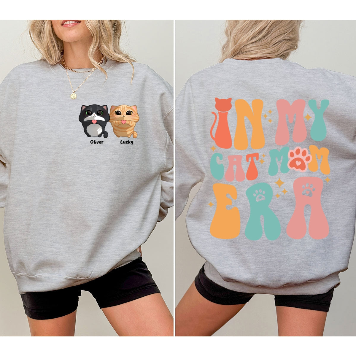 In My Cat Mom Era Gift For Cat Lover Cute Cat Looking Up Personalized Double Sided Sweatshirt