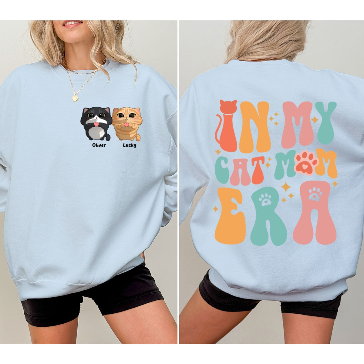 In My Cat Mom Era Gift For Cat Lover Cute Cat Looking Up Personalized Double Sided Sweatshirt