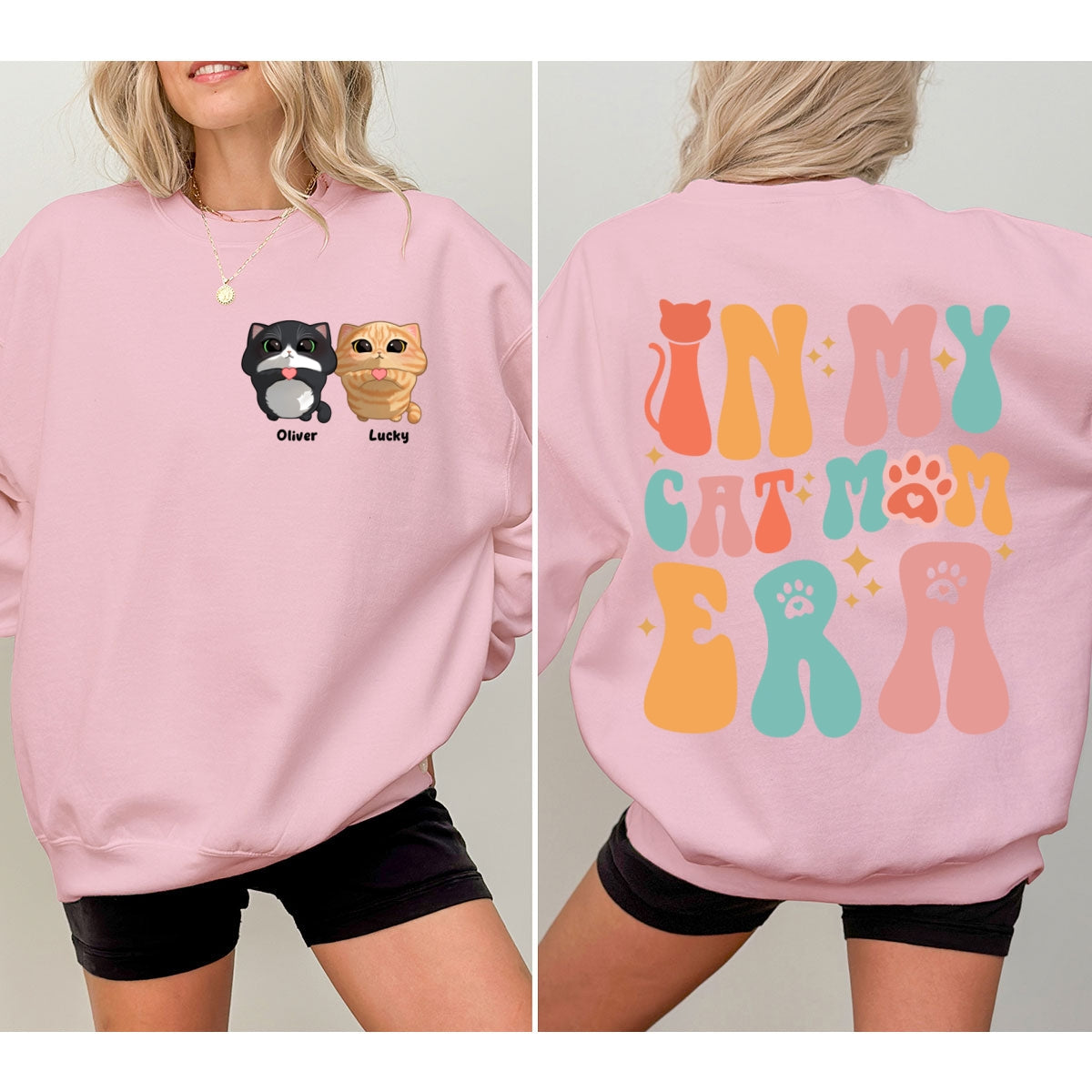 In My Cat Mom Era Gift For Cat Lover Cute Cat Looking Up Personalized Double Sided Sweatshirt