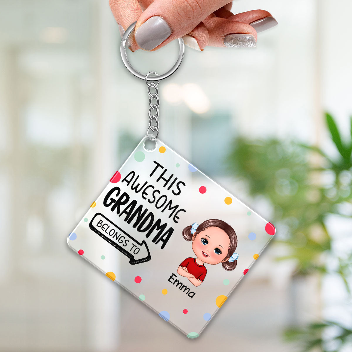 Colorful Dot This Grandma Mom Dad Grandpa Belongs To Kids Personalized Acrylic Keychain
