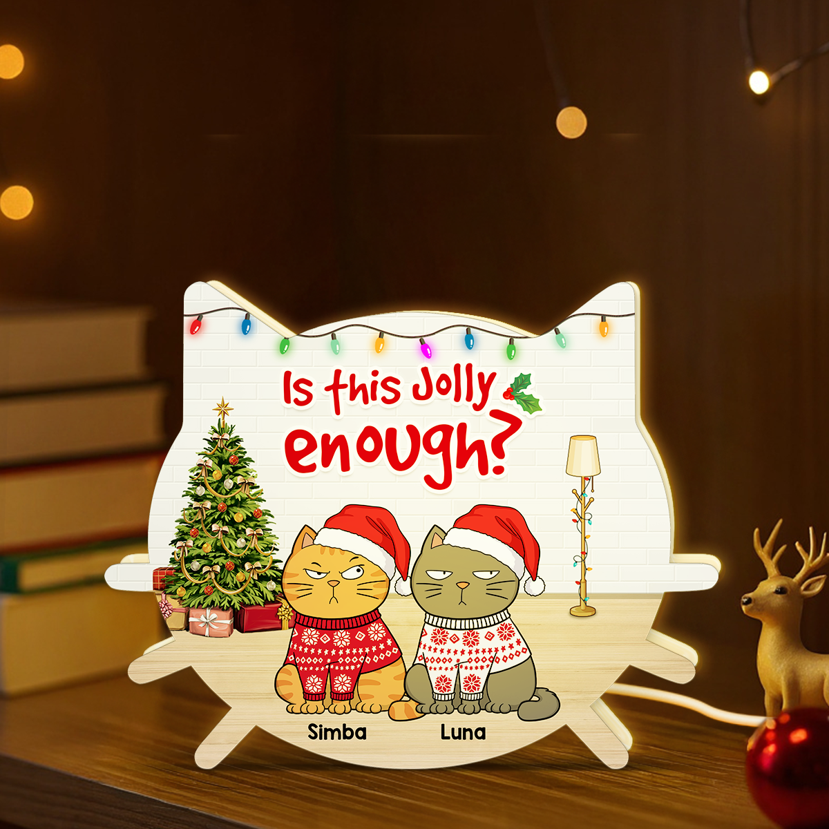 Christmas Funny Cats Meowy Christmas - Personalized Light Box - Gift For Cat Lovers