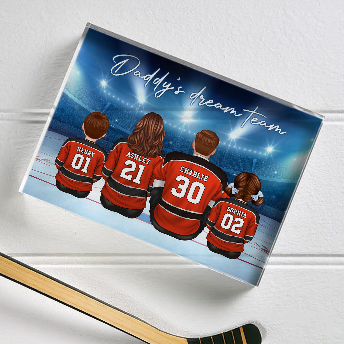 Daddy's Team Hockey Family Sitting Personalized Acrylic Block, Unique  Gift for Dad, Gift for Husband