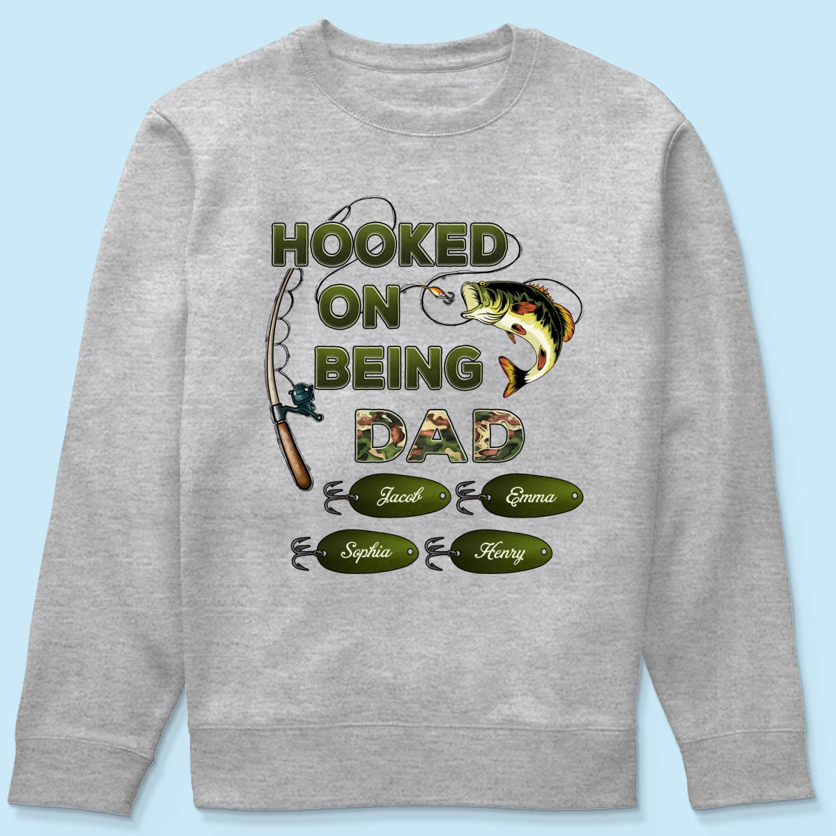 Hooked On Being Dad Grandpa Fishing Camouflage Personalized Shirt, Gift For Dad, Husband, Grandpa