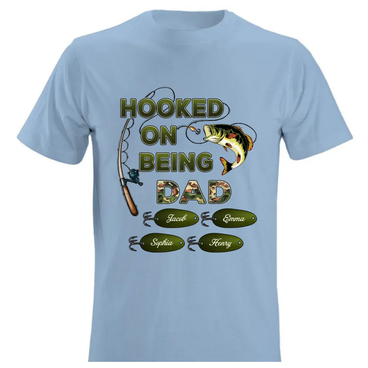 Hooked On Being Dad Grandpa Fishing Camouflage Personalized Shirt, Gift For Dad, Husband, Grandpa
