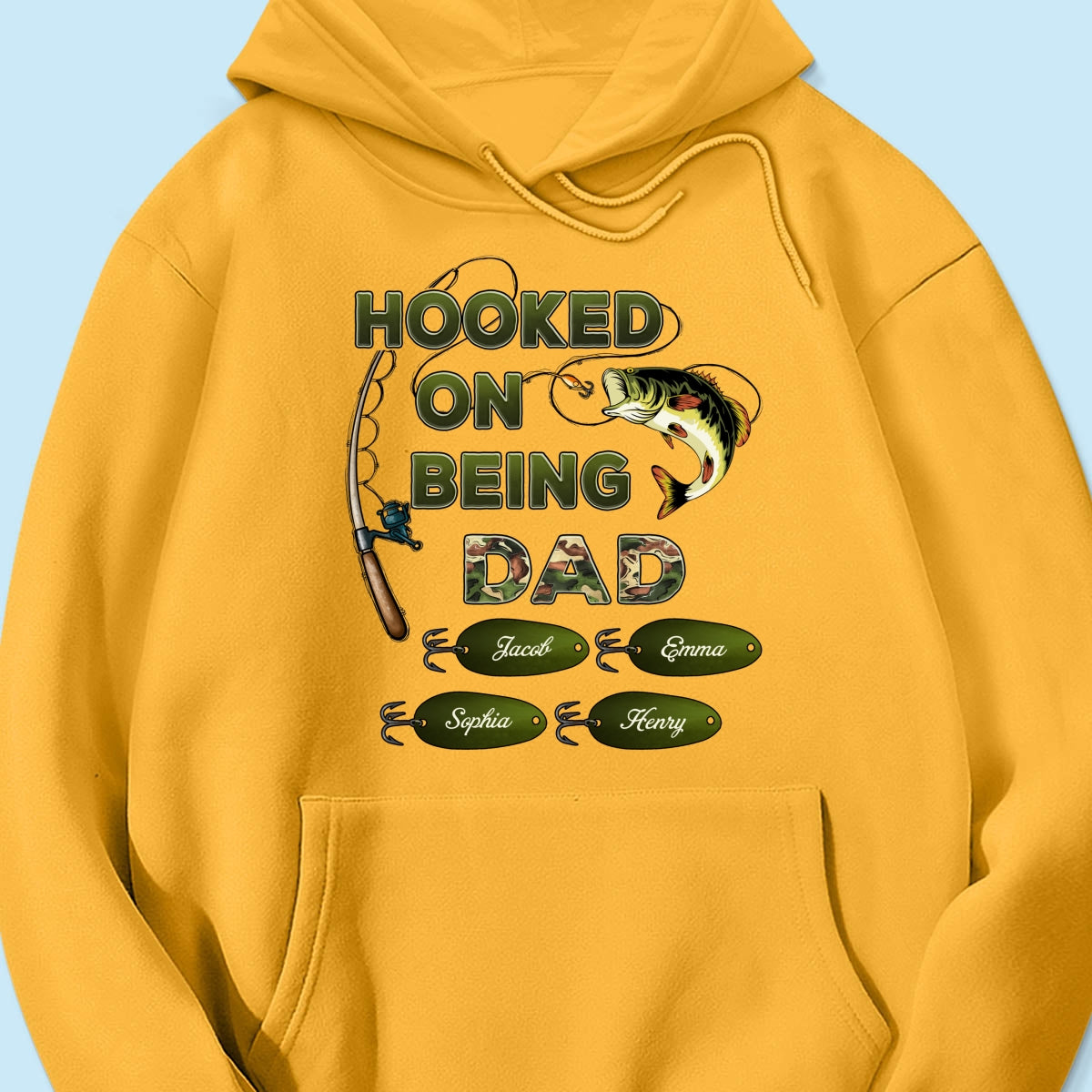 Hooked On Being Dad Grandpa Fishing Camouflage Personalized Shirt, Gift For Dad, Husband, Grandpa