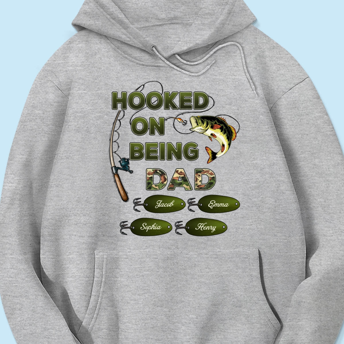 Hooked On Being Dad Grandpa Fishing Camouflage Personalized Shirt, Gift For Dad, Husband, Grandpa