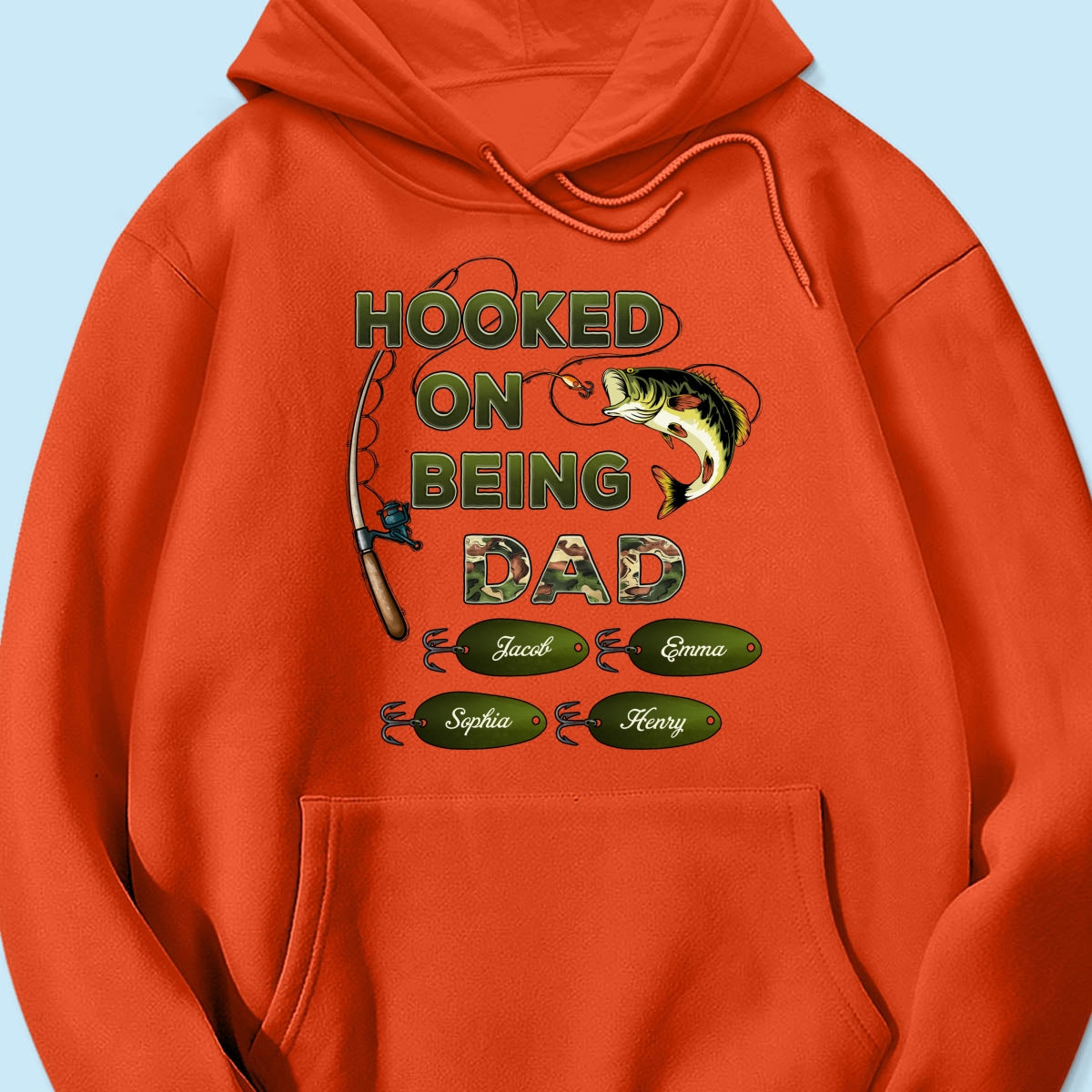 Hooked On Being Dad Grandpa Fishing Camouflage Personalized Shirt, Gift For Dad, Husband, Grandpa
