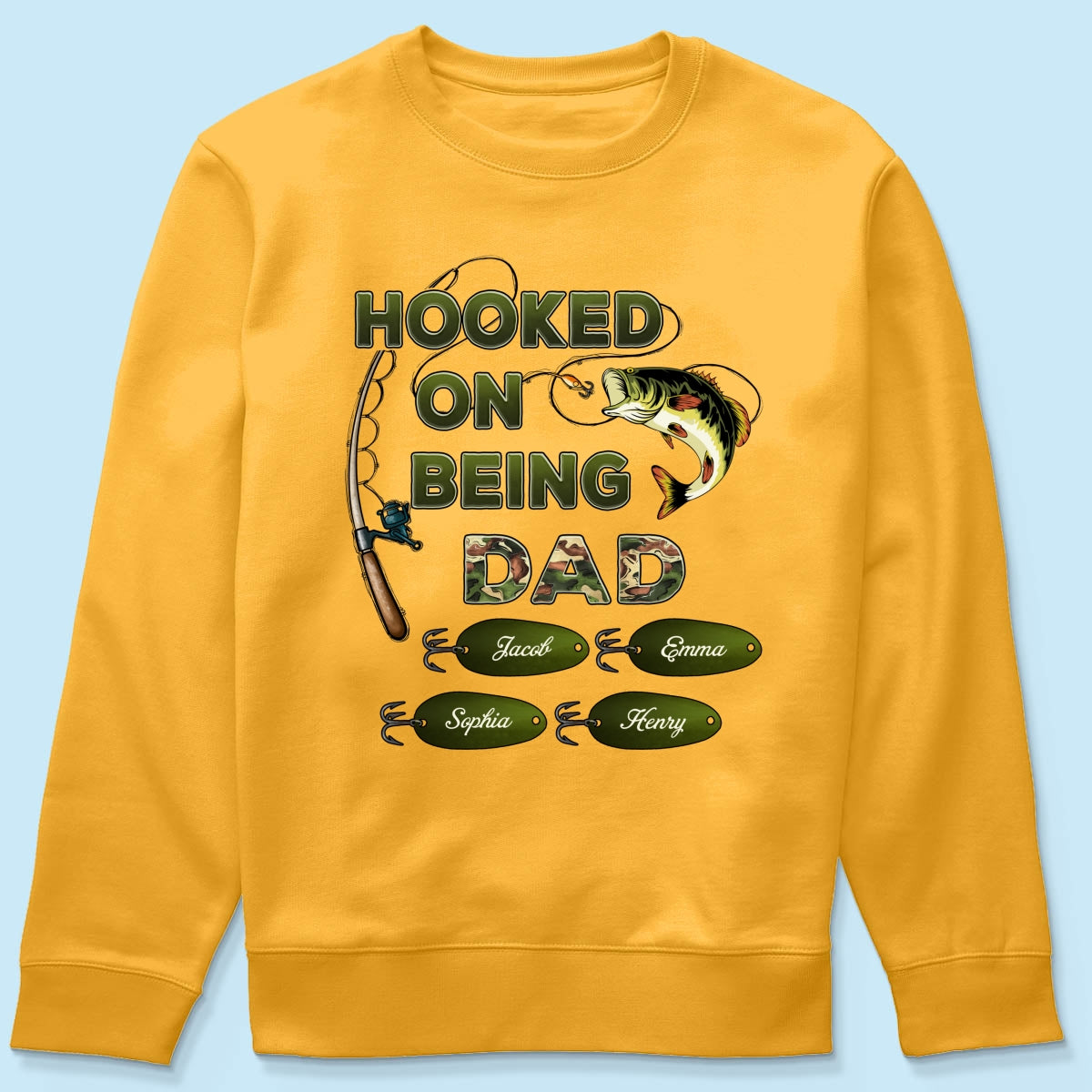 Hooked On Being Dad Grandpa Fishing Camouflage Personalized Shirt, Gift For Dad, Husband, Grandpa