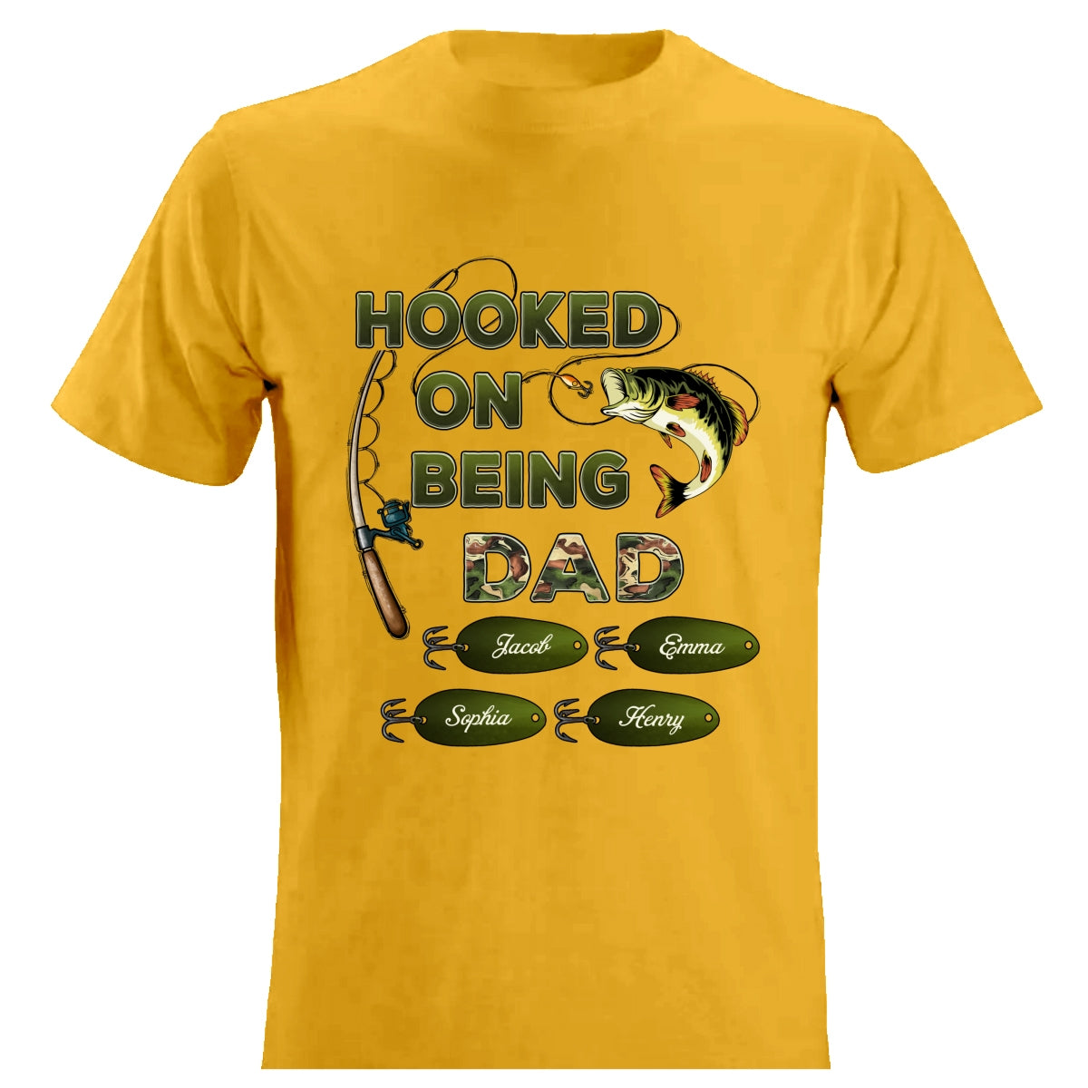 Hooked On Being Dad Grandpa Fishing Camouflage Personalized Shirt, Gift For Dad, Husband, Grandpa