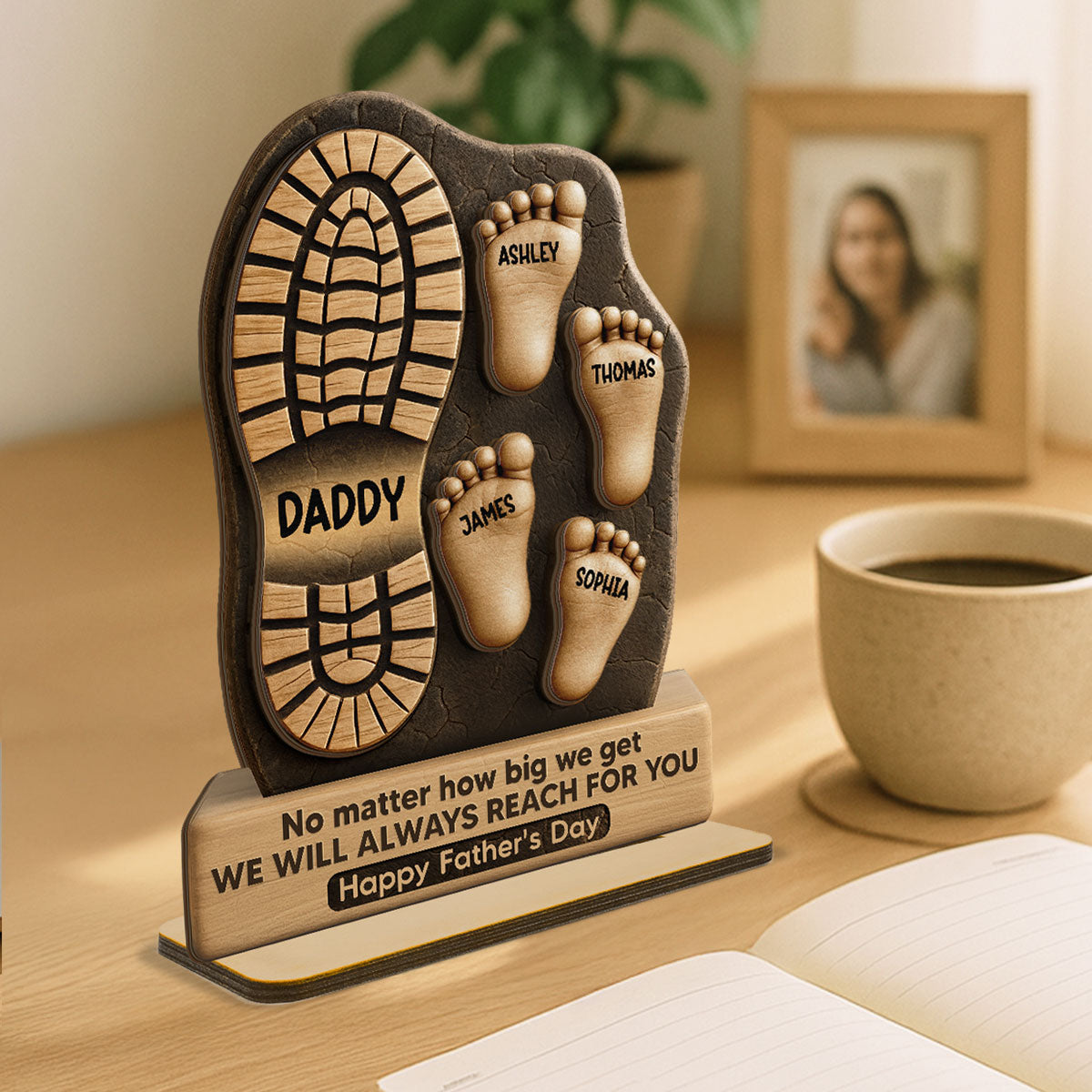 Dad No Matter How Big We Get Personalized 2-Layer Standing Wooden Plaque| Unique  Gift For Dad