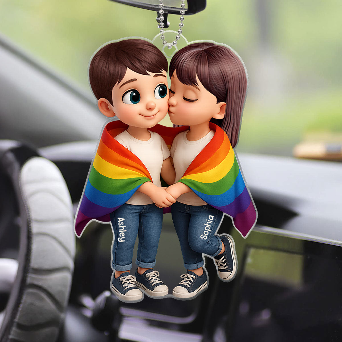 LGBT Couple Love Is Love Pride Month Personalized Acrylic Car Hanger, Gift For Couple