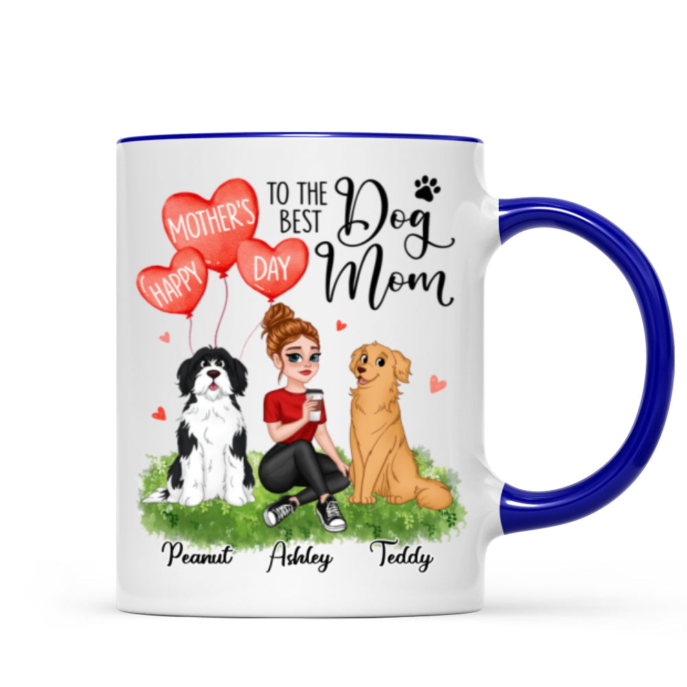 Happy Mother‘s Day Dog Mom Pretty Cartoon Woman Sitting Dogs Hearts Personalized Mug
