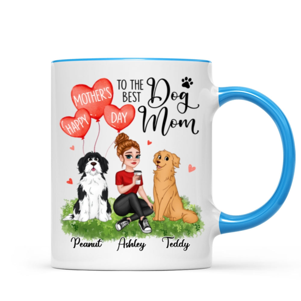 Happy Mother‘s Day Dog Mom Pretty Cartoon Woman Sitting Dogs Hearts Personalized Mug