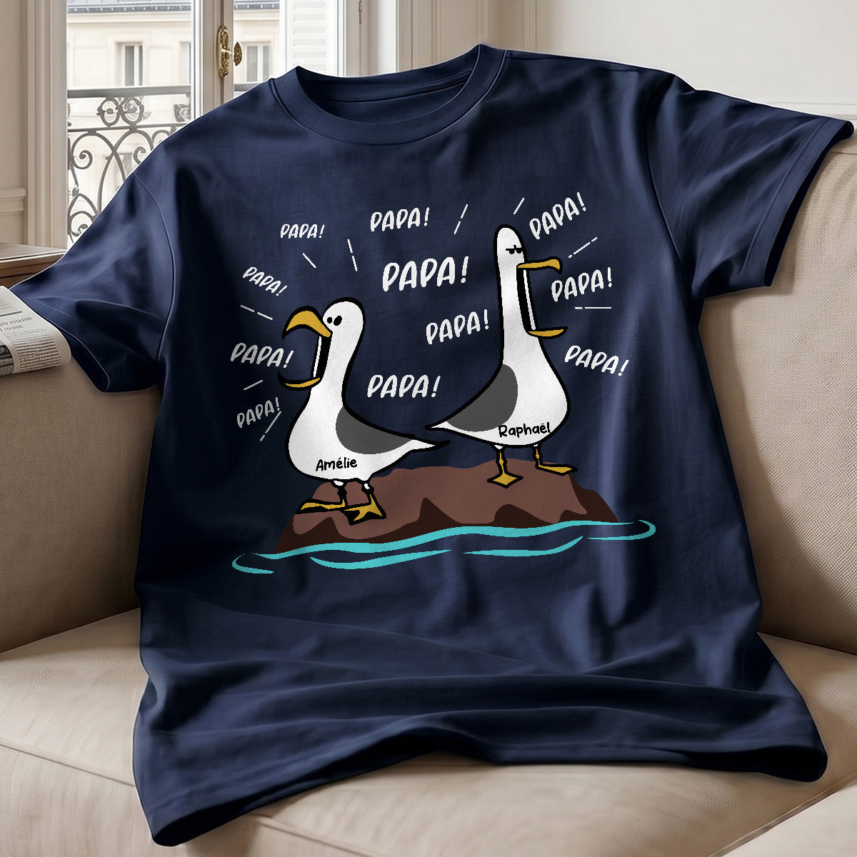 Mouettes Papa! Papa! Papa! – T-shirt Personnalis – Cadeau Rigolo pour la Fte des Pres