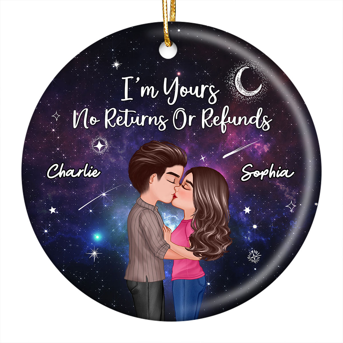 Christmas Doll Couple Kissing In Galaxy Night Personalized Circle Ornament
