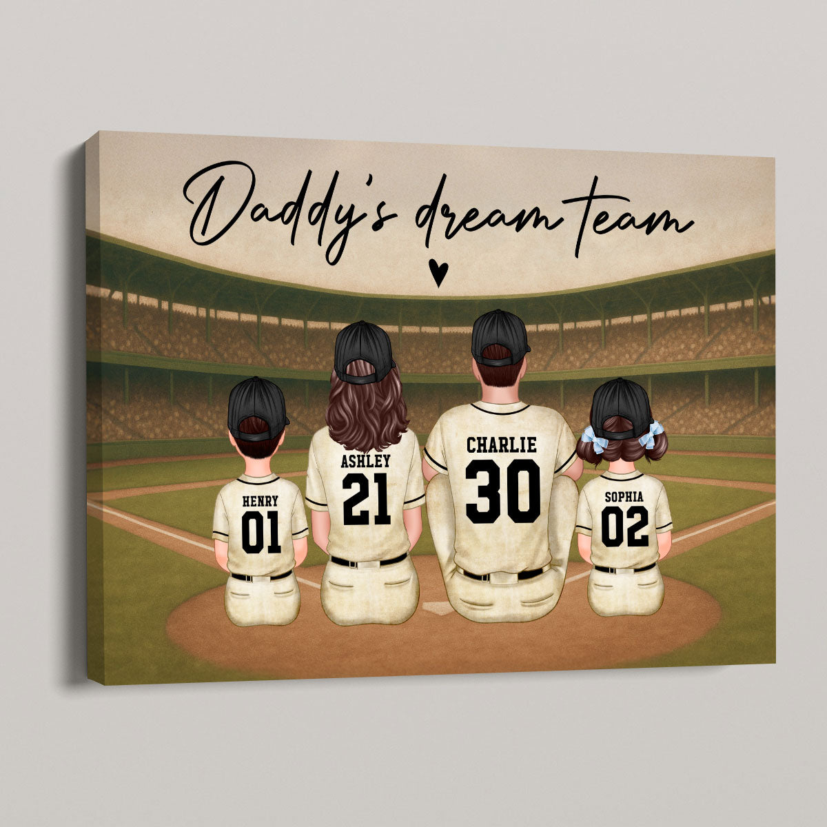 Retro Vintage Baseball Daddy's Dream Team Personalized Wrapped Canvas| Heartfelt Birthday Gift For Dad