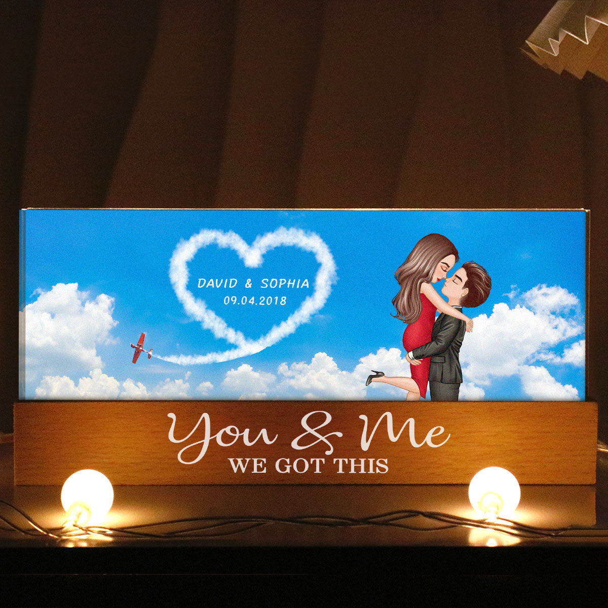 Love In The Sky, Couple Hearts Personalized Acrylic Block LED Night Light, Valentines Gift, Anniversary Gift