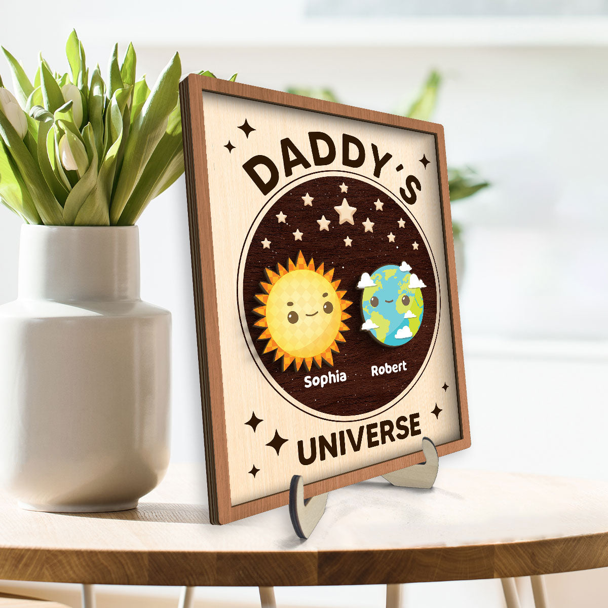 Daddy's Universe  Gift Personalized 2-Layer Wooden Plaque