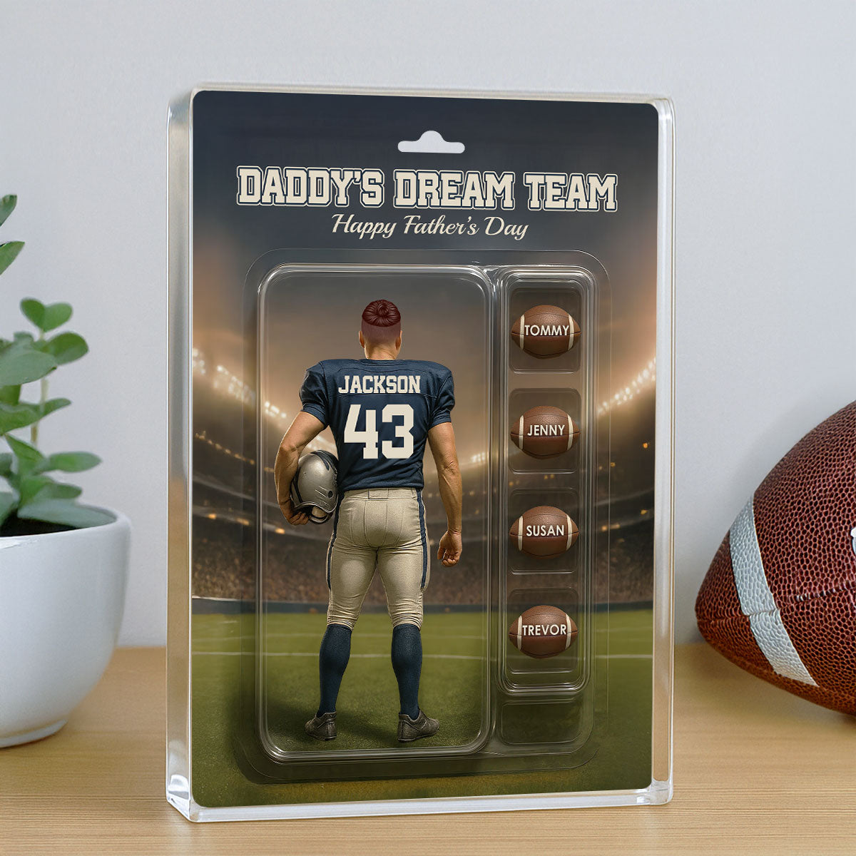 Custom Figure Football Dad With Kids' Names Personalized Acrylic Block Plaque, Perfect 2025  Gift For Him, For Dad, For Husband, For Football Lover