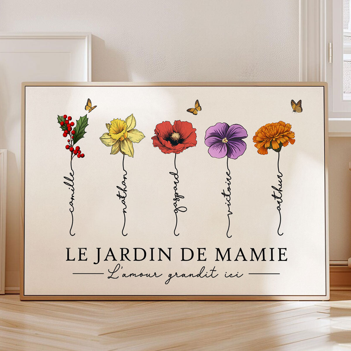 Le Jardin de Mamie Fleurs de Naissance - Affiche Personnalise - Cadeau de Fte des Mres