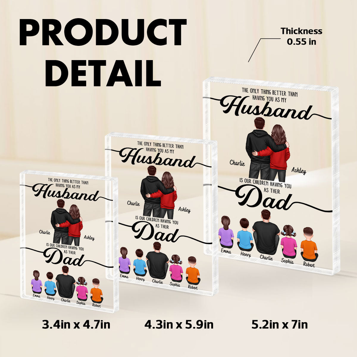 To My Husband Couple, Dad & Kids Personalized Acrylic Block,  gift for Husband