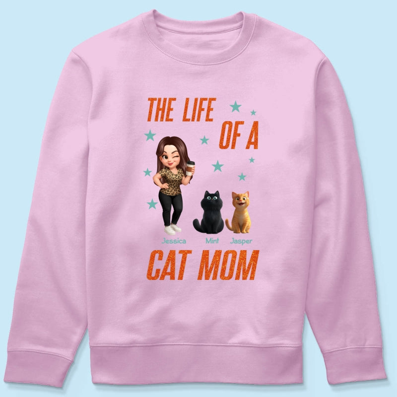 The Life Of A Cat Mom Pretty Woman & Cartoon Cats - Personalized Shirt